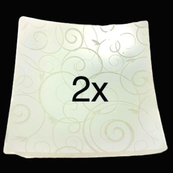 Set of 2 White Swirl Glass Flushmount Ceiling Lights – Square Fixtures - Picture 1 of 10